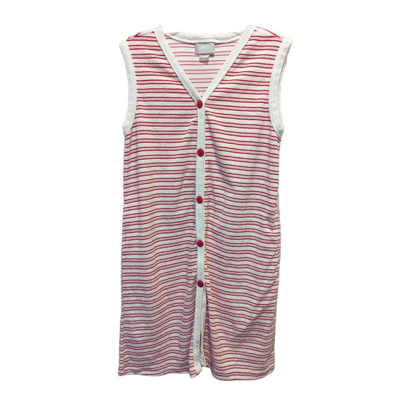Vintage Dresses & Skirts - Blair Vintage Pink and White Sleeveless Terry Cloth Robe Swim Cover-up SML